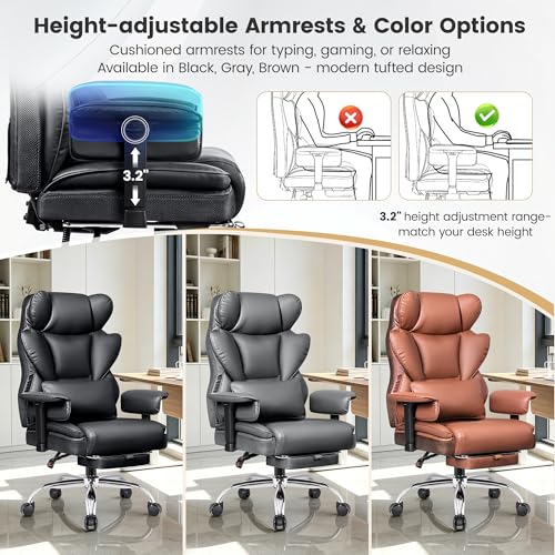 Stella Mia Big & Tall Office Chair 400 lbs – 21.3" Wide Seat High Back Ergonomic Executive Chair with Retractable Footrest, Heavy Duty Computer Gaming Chair for Heavy People, Black
