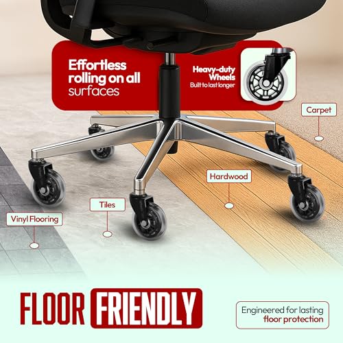 Wheels Xela Office Chair Wheels, Set of 5, 3 Inch Heavy-Duty Replacement Rubber Wheels for Desk & Gaming Chair are Easy to Install & Suitable for All Floor Types
