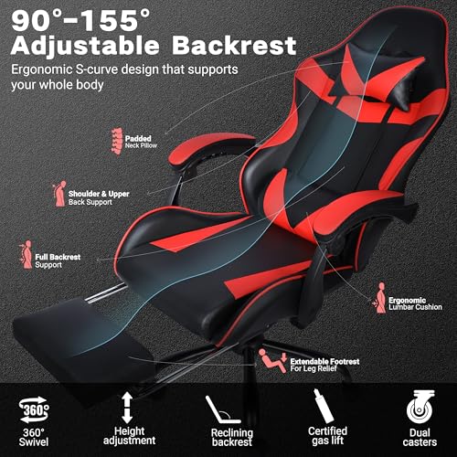 ZABINS Gaming Chair with Footrest and Lumbar Support, Height Adjustable Chair with 360°Office Desk Chair,Heavy Duty 330lbs Computer Chair for Adults