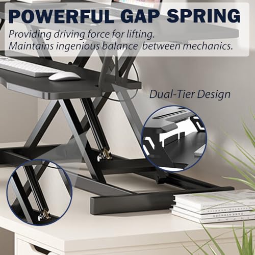 Royjhnl Standing Desk Converter 32 Inch, Height Adjustable Sit-Stand Workstation, Dual Monitor Riser with Wide Keyboard Tray - Office & Home Use, Black (Black)