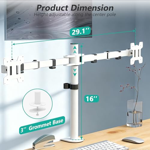 Mount Stand Fits 2 Screens up to 27 inch, 22 lbs. Weight Capacity per Arm (M002-W), White