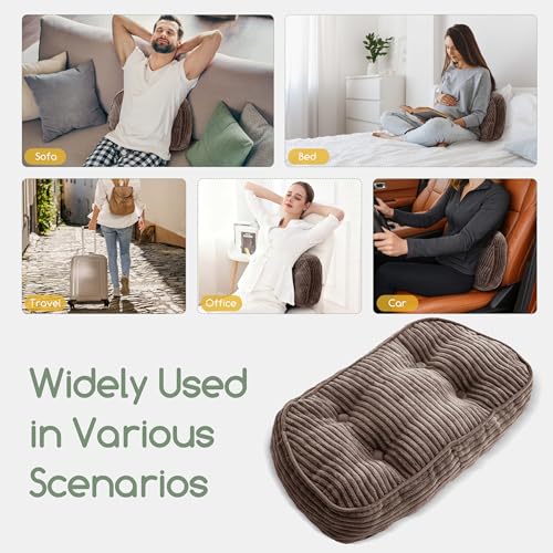 HIGOGOGO Lumbar Support Pillow for Recliner Chair/Accent Chair/Couch/Office Chair, Tufted Corduroy Back Support Cushion for Elderly, Recliner Cushions for Back Rest, Pain Relief, Reading, Brown