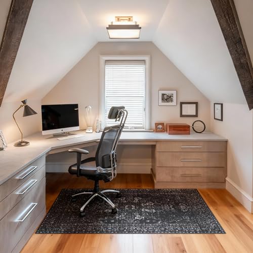 Office Chair Mat for Hardwood Floor, 36"x48" Desk Chair Mat for Home Office, Non-Slip Under Desk Mat for Rolling Chair,Washable Chair Rugs for Gaming Chairs-Black