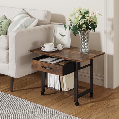 YAOHUOO 22"x15" Large Printer Stand with Drawer, 2-Tier Rolling Table Cart