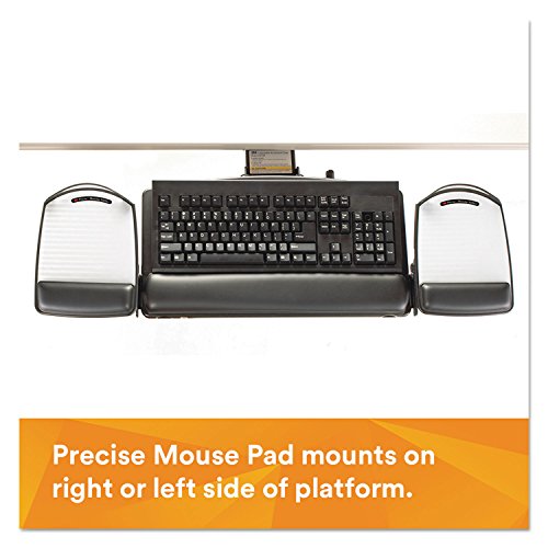 3M Keyboard Tray with Adjustable Keyboard and Mouse Platforms, Turn Knob to Adjust Height and Tilt, Swivels and Stores Under Desk, Gel Wrist Rest and Precise Mouse Pad, 17.75" Track, Black (AKT80LE)