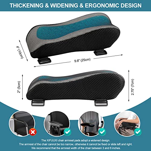 XIFUUXI Office Chair Armrest Pads, Cooling Gel Computer Chair Arm Pads, Memory Foam Ergonomic Armrest Cushion for Gaming (2 Pack)