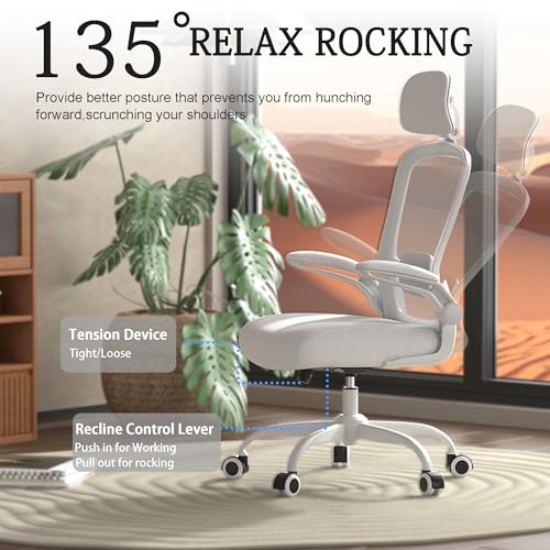 Mimoglad Office Chair, High Back Ergonomic Desk Chair with Adjustable Lumbar Support and Headrest, Swivel Task Chair with flip-up Armrests for Guitar Playing, 5 Years Warranty