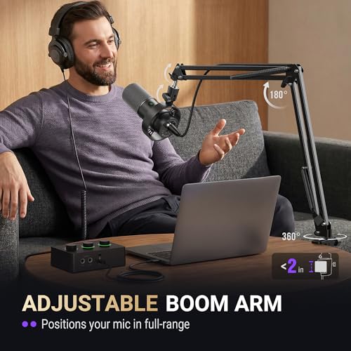 FIFINE K688 Podcast Microphone Kit, USB/XLR Dynamic Microphone with Boom Arm for PC/XLR Mixer, Gaming Mic with Mute Button, Headphone Jack for Vocal, Voice-Over, Streaming, Music Recording -K688CT