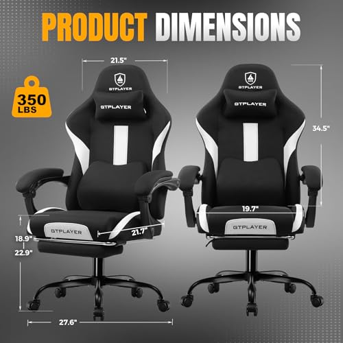 GTPLAYER Gaming Chair with Foot Rest & Pocket Spring Cushion, Breathable Fabric for Home Office Desk, Ergonomic High Back Computer Chair with Headrest & Lumbar Support, Black