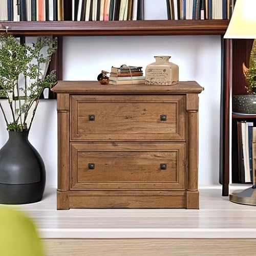 Sauder Palladia 2 Drawer File Cabinet, Lateral Filing Cabinets for Home Office, Hanging File Folders Organizer, Interlocking Drawers, in Vintage Oak Finish