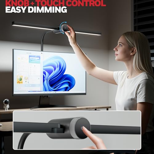 Honeywell Led Desk Lamp with Clamp - HJ4 Sunturalux™, Flexible Dual‑Head Clip‑On Gooseneck Desk Lamps for Home Office, 4 Color Temperature Modes, Stepless Dimming Eye Caring Computer Light, Black
