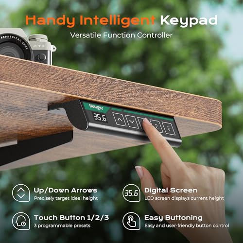 Huuger 63 x 28 Large Electric Standing Desk, Height Adjustable Computer Desk, 27.6" Deep Desktop, Stand up Gaming Office Table with 2 Hooks, 3 Preset Heights, for Home Office, Rustic Brown