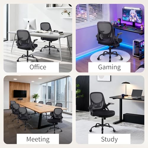 Nusetx Home Office Computer Desk Chair, Adjustable Height Mesh Ergonomic Rolling Task Chair with Wheels, Thick Cushion, Flip-up Armrests, and 360-Degree Swivel, Lumbar Support, Black, 10 Pack