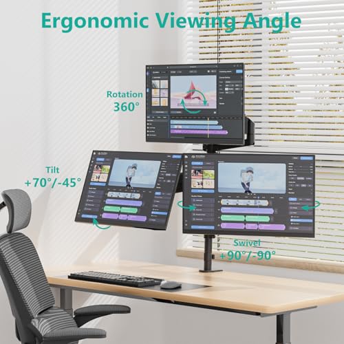 WALI Triple Monitor Mount for 13-34 inch Screens, Full Adjustable 3 Monitors Desk Mount with Clamp & Grommet Base, Triple Monitors Arm, up to 19.8lbs Each, VESA 75x75 100x100 mm (GSDM003XL), Black