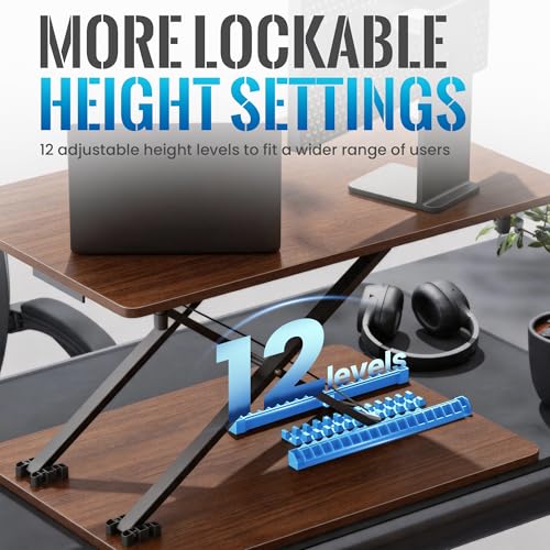 yoopin Standing Desk Converter, 25.16" × 15.75" Height Adjustable Laptop Stand for Desk, Sit Stand Monitor Stand, No Assembly Required for Home and Office Use (Natural Wood)