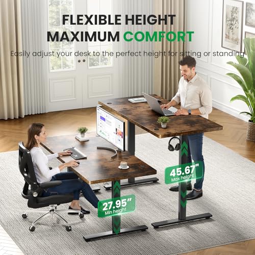 SIAGO Electric Standing Desk Adjustable - 60x28 Inch Sit Stand Desk with 1 Inch Thick Tabletop, Double Beam Frame, 3 Memory Height Adjustment, Cable Management for Home Office