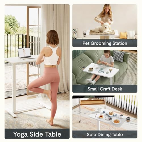 FLEXISPOT Mobile Standing Desk with Wheels Pneumatic Laptop Desk Rolling Computer Cart Movable Height Adjustable Small Sit Stand Desk Computer Workstations Home Use(31.5" W x 17.7" D, Mahogany)