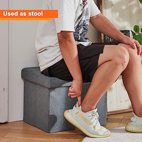 ALASDO Storage Ottoman Footrest Stool Small Ottoman with Storage Foldable Ottomans Foot Rest Footstool Bench for Living Room 17x13x13inches Grey