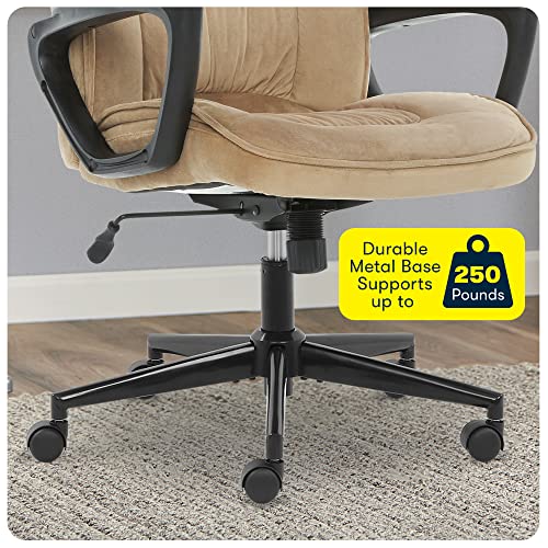 Serta® Hannah Executive Home Office Desk Chair, Ergonomic Mid-Back with Lumbar Support, Firm Seat Cushion, Layered Body Pillows, Padded Armrests, Swivel Base, Easy Assembly, Microfiber, Beige