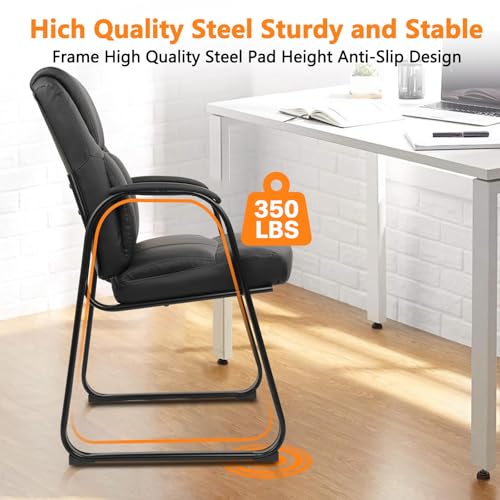 CLATINA Leather Guest Chair with Padded Arm Rest for Reception Meeting Conference and Waiting Room Side Office Home Black with Sled Base 2 Pack