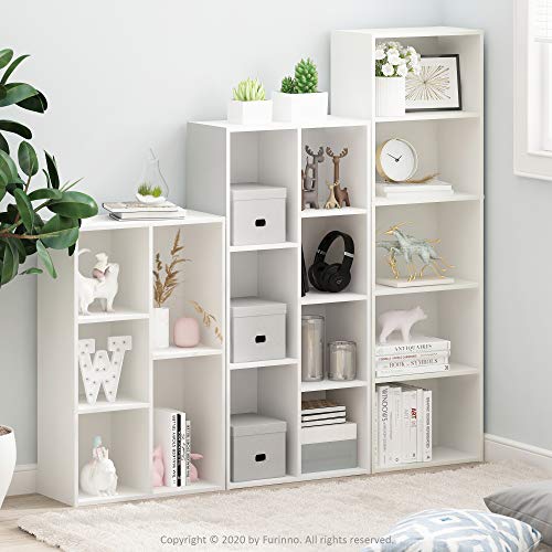 Furinno LUDER Book Shelf, 5-Cube Bookshelf, Reversible Bookcase, 9.4 x 19.5 x 31.5, Easy Assembly, for Living Room, Bedroom, Home Office, White