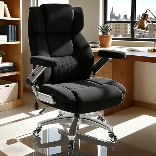 Famsway Fabric Big and Tall Office Chair 600LBS Capacity with 5D Flip Arms,Heavy Duty Cloth Computer Chair,Plus Size High Back Desk Chair with Wide Pocket Spring Seat