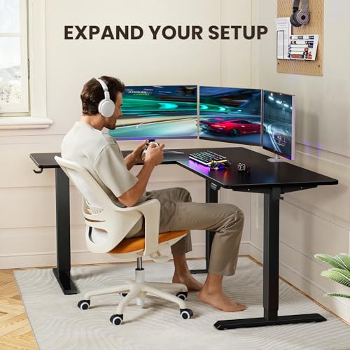 ErGear L Shaped Standing Desk, 63"x55" Electric Adjustable Height Sit Stand up Desk, Ergonomic Large Computer Table, Left & Right Interchangeable Installation, Suitable for Home Office, Black