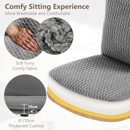 Fizzin Criss Cross Chair,Armless Cross Legged Chair with Wheels,Memory Foam Seat Office Desk Chair with Flipable Back Cushion,Mid Back Swivel Chair for Home Office,Bedroom Vanity (Grey)