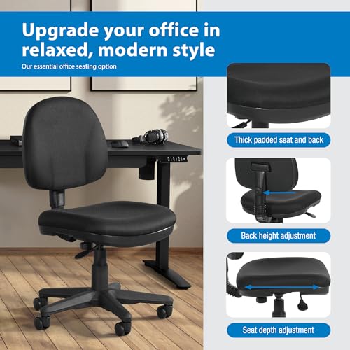 Office Star Pneumatic Sculptured Office Task Chair with Thick Padded Seat and Built-in Lumbar Support, Black