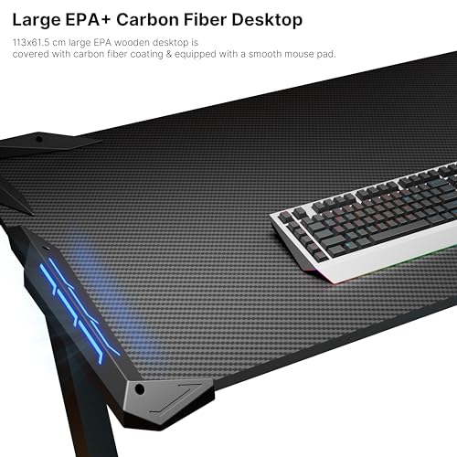 EUREKA ERGONOMIC Gaming Desk with LED Lights Home Office RGB Table, Small Gaming Desk, Computer Table, Black