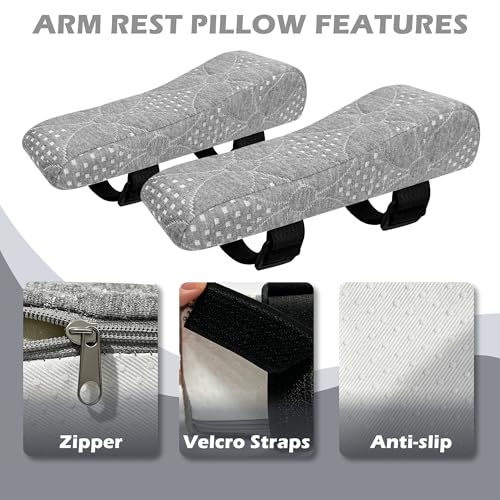 LVYSHOW Soft Office Chair Armrest Pads, Comfort Elbow Pillows, Gray Arm Rest Pads, Set of 2