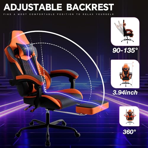 WOTSTA Gaming Chair with Footrest, High Back Gaming Chairs PVC Leather Ergonomic Gamer Chair with Adjustable Headrest Lumbar Support Racing Style Video Gaming Chair for Office/Home (Black Orange)