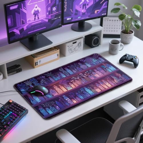 Mcapirivo Mystical Potion Bottles Gaming Mouse Pad 31.5"x15.7"｜XXL Desk Mat, Non-Slip Rubber Base & Stitched Edges - Extended Waterproof Mousepad for PC/Laptop/Office/Home Decor