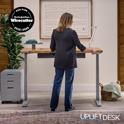 UPLIFT DESK Bamboo (72 x 30 inch) Standing Desk 2-Leg V3 Adjustable Stand Up C-Frame (White), Advanced Keypad, Wire Grommets, Wire Tray, Rocker Board