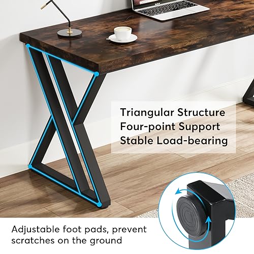Tribesigns Writing Computer Desk, 55 inch Heavy Duty Study Desk with Z-Shaped Metal Leg, Modern Simple Home Office Computer Desk, Rustic Brown