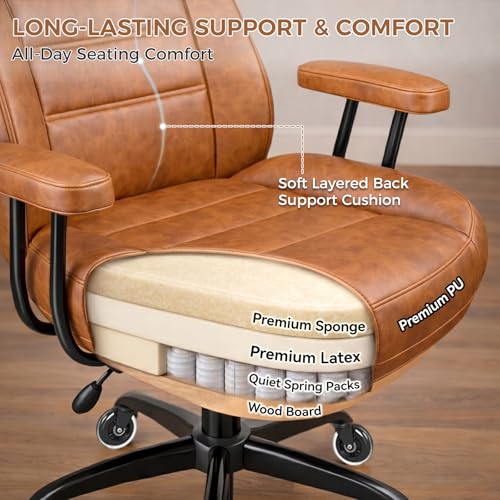 YUNSCEND Brown Leather Office Chair with Quiet Rubber Wheels