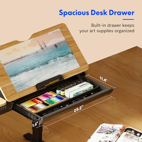 FLEXISPOT Electric Drafting Table Adjustable Height 47.2"x23.6" Standing Drawing Desk Extendable Top Craft Workstation w/Tilting Tabletop, Storage Drawer for Study, Office, Studio, Art, Adult & Kid