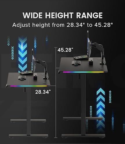 GTPLAYER Electric Standing Desk, Gaming Desk with LED Lights, Height Adjustable - RGB Computer Desk with Mouse Pad for Home, Office