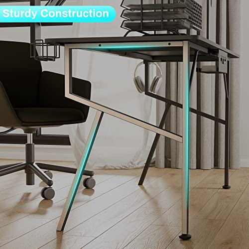 EUREKA ERGONOMIC Gaming Desk 55 inch, Professional Gaming Table Gamer Workstation with Cable Management Tray, Controller Stand, Cup Holder, Headphone Hook, Mouse Pad, Black