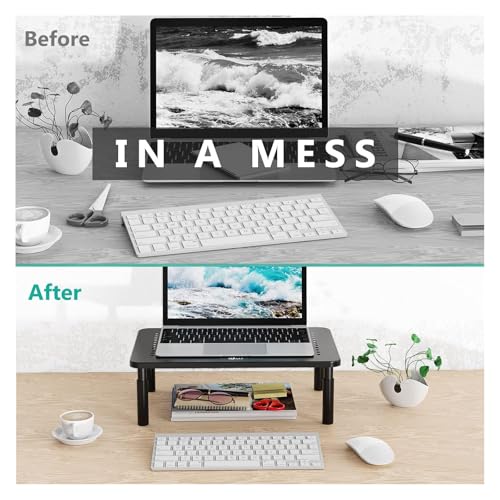 WALI Dual Monitor Stand for Desk, Desk Monitor Riser 3 Height Adjustable, Laptop Riser with Airflow Vents, Desk Organizer for Computer, Laptop, Printer, Notebook (STT003-2), 2 Pack, Black