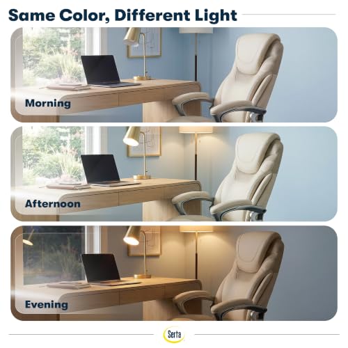 Serta Bryce Executive Office Chair - Ergonomic Computer DeskChair with Lumbar Technology - Adjustable Height - Memory Foam Body Pillows - 360° Swivel Rolling Base - Bonded Leather - Cream