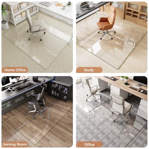Tempered Glass Chair Mat for Carpet & Hard Floor, 42"x48" Office Chair Mat - Heavy Duty & Scratch Resistant, Non-Slip Pads, Rounded Corners & Polished Edges