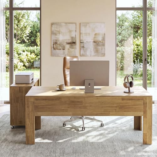 Tribesigns 63" Executive Desk with File Cabinet, L-Shaped Office Desk with Drawers and Storage Shelves, Business Combo Furniture, Computer Desk Set for Home Office, Brown