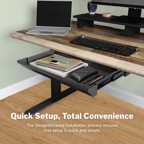 Vari Steel Under Desk Drawer - Slim Undermount Storage Organizer- Standing Desks Attachment- Versatile Placement Options, Efficient Workspace- Office Desk Accessory- (20.25" x 9.5" x 1.75")