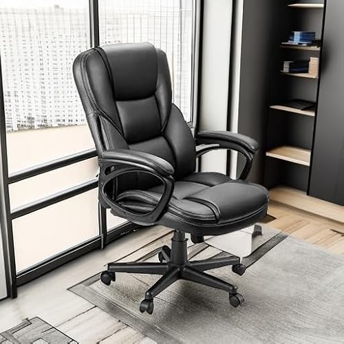 Furmax Office Executive Chair High Back Adjustable Managerial Home Desk Chair, Swivel Computer PU Leather Chair with Lumbar Support (1, Black)
