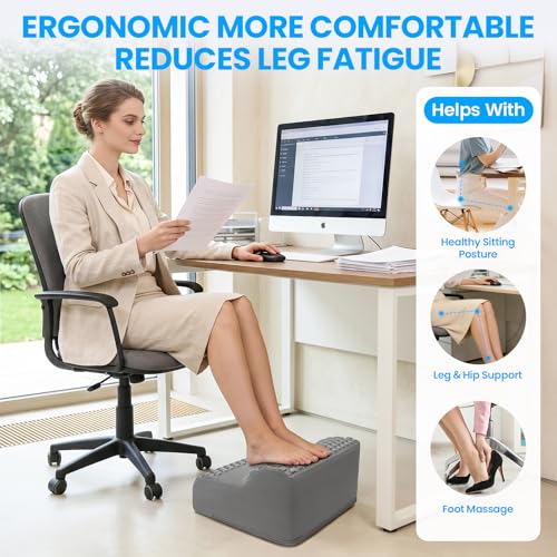 Foot Rest for Under Desk at Work, 3-Tier Foot Stool with Massage Dots and Thick High-Density Foam, Ergonomic Footrest with Washable Cover for Home and Office, Back, Legs & Hip Pain Relief, Grey