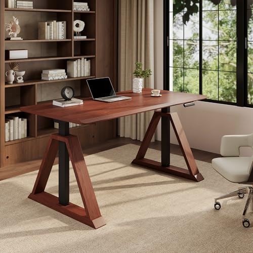 FLEXISPOT 60 x 30 Inch Oak Executive Standing Desk, Dual Motor Electric Height Adjustable Desk, Mid-Century Modern Sit-Stand Desk for Home Office and Writing, 222 LBS, Walnut
