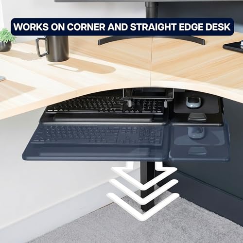 VIVO Adjustable 27 x 12 inch Under Desk Keyboard Tray with 2-Part Tilting Design, Ergonomic Under Table Mount with Padding, Black, Mount-KBTM1