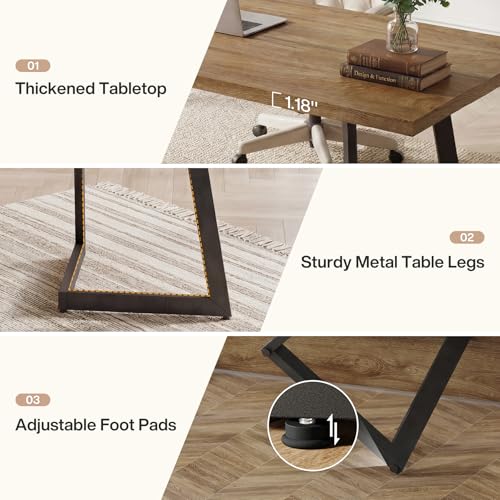 Tribesigns 62.2-Inch Industrial Executive Desk, Simple Modern Home Office Computer Desk with Sturdy Metal V-Shaped Legs, Large Study Writing Table Business Workstation, Easy Assembly (Brown+Black)