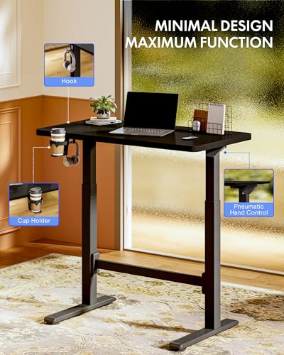 FLEXISPOT H7 Plus Gas Spring Adjustable Standing Desk, Mobile Rolling Sit-Stand Workstation with Wheel, Cordless Stand Up Desk for Small Room & Home Office 32" One-Piece Desktop Black,height 27.6"–45"